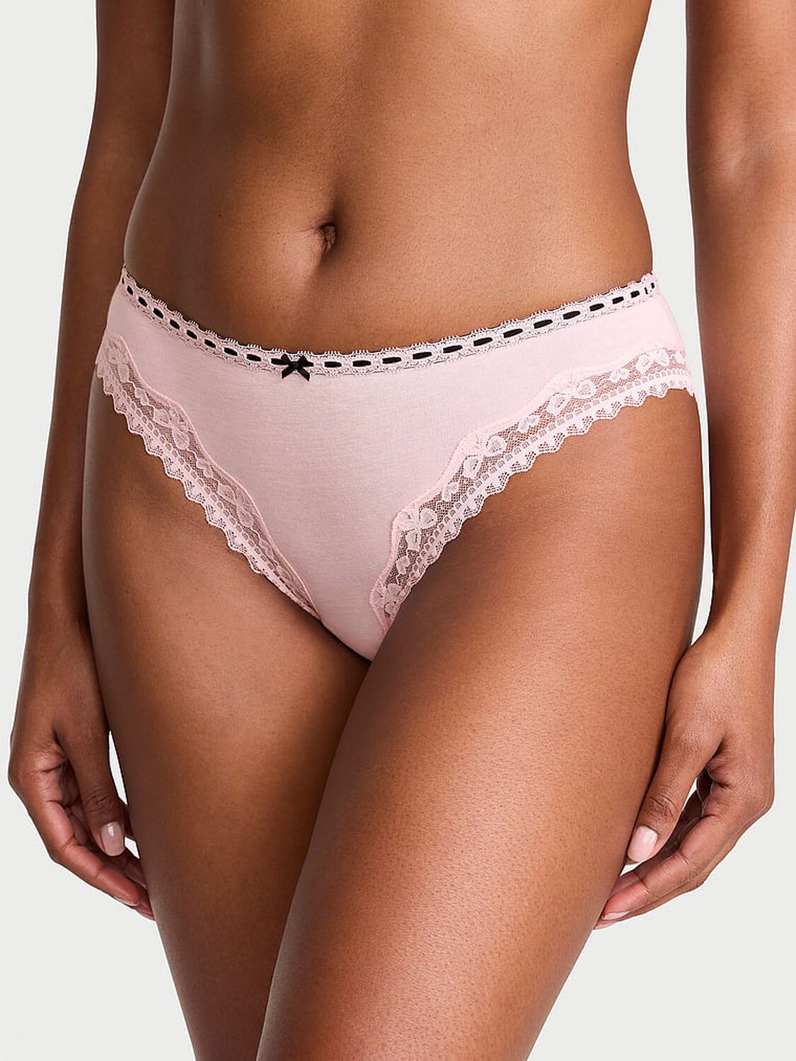 vs Lace Trim Cotton Bow Lace-Trim Bikini Panty Angel Pink 1 of 2 