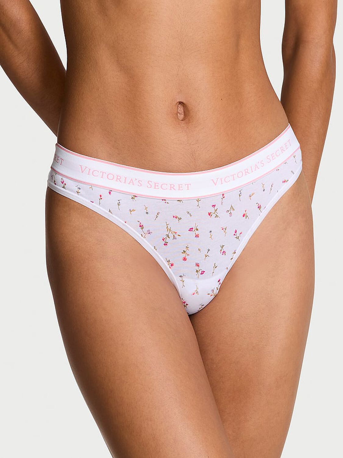 vs Cotton Logo Cotton Thong Panty White Ditsy Floral 3 of 3 