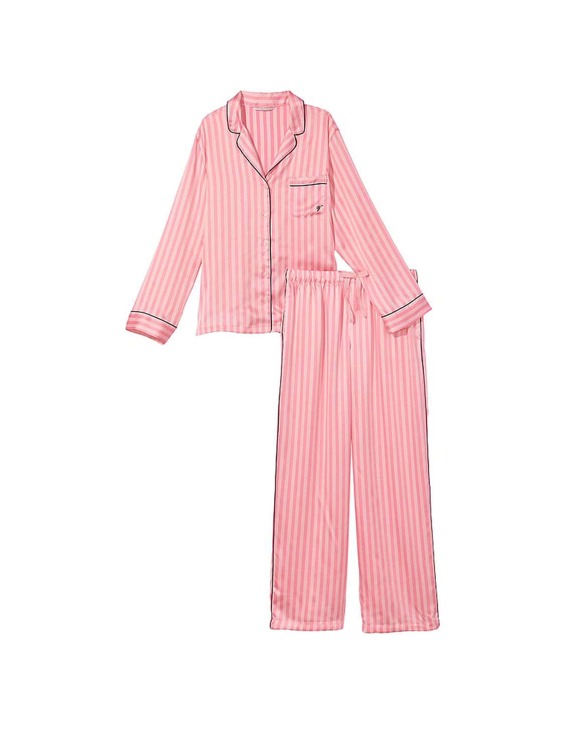vs Victoria's Secret Satin Long Pajama Set Iconic Stripe 3 of 4 