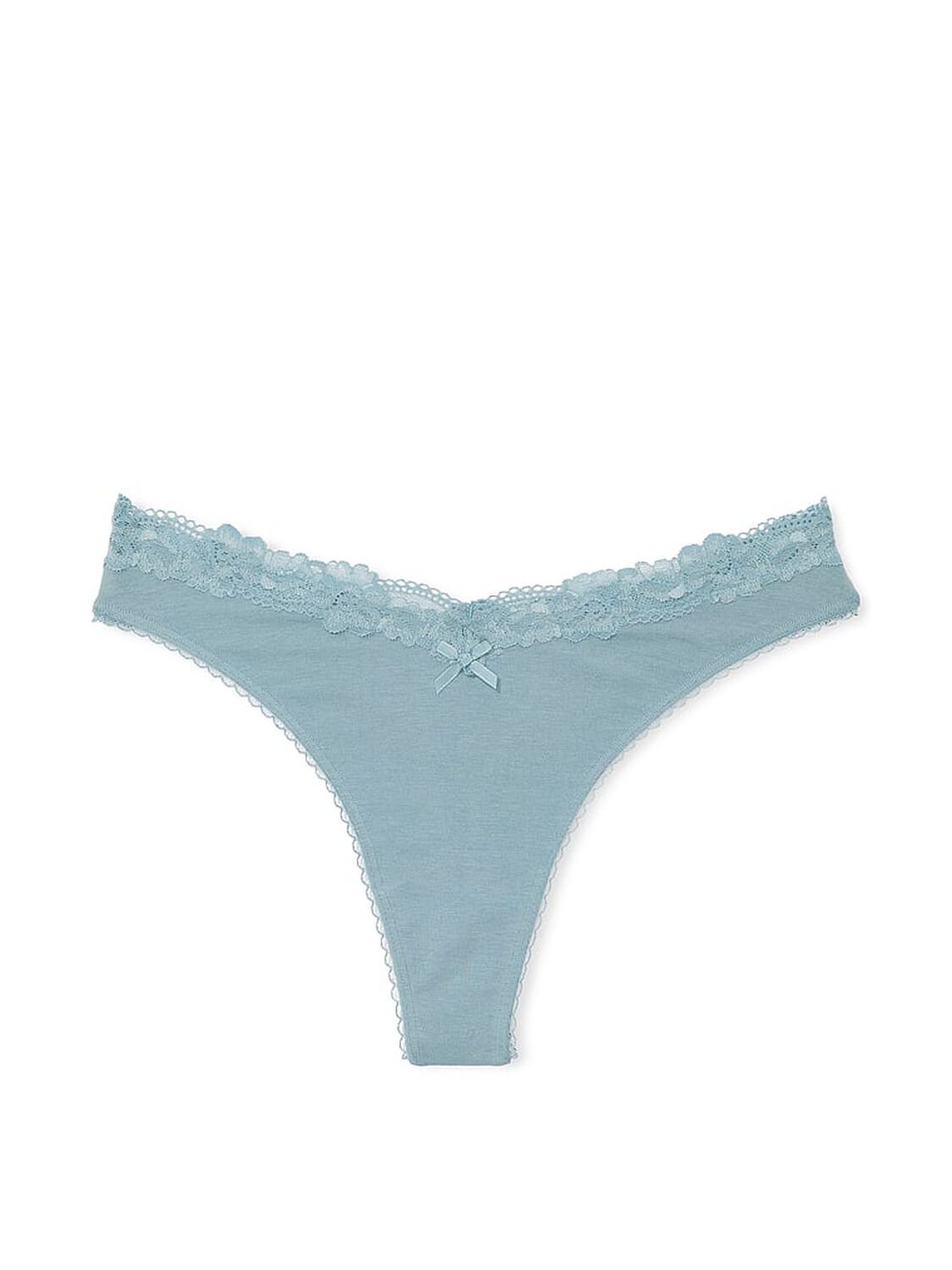 vs Victoria's Secret Stretch Cotton Lace-Waist Scoop High-Leg Thong Panty Jupiter Blue 3 of 4 