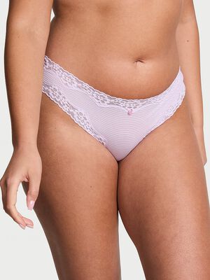 Cotton Shadow Stripe Lace-Waist Bikini Panty