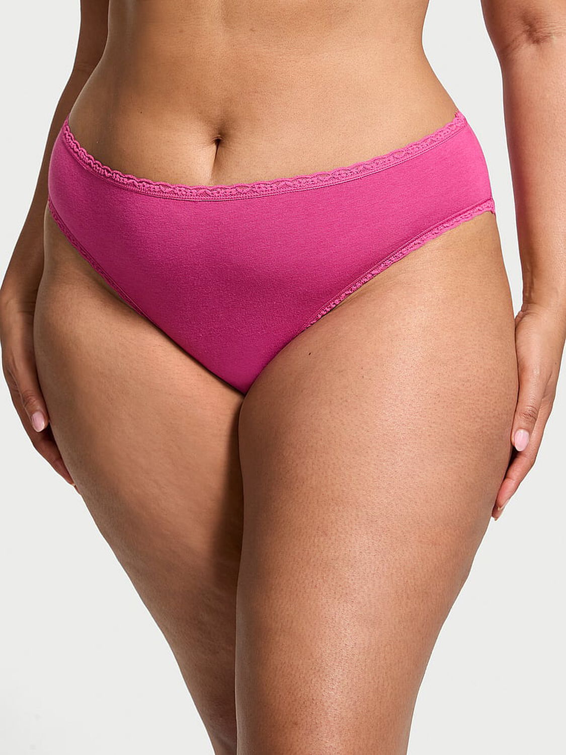 vs The Lacie Lace-Trim Cotton High-Leg Brief Panty Luscious Rose 1 of 3 