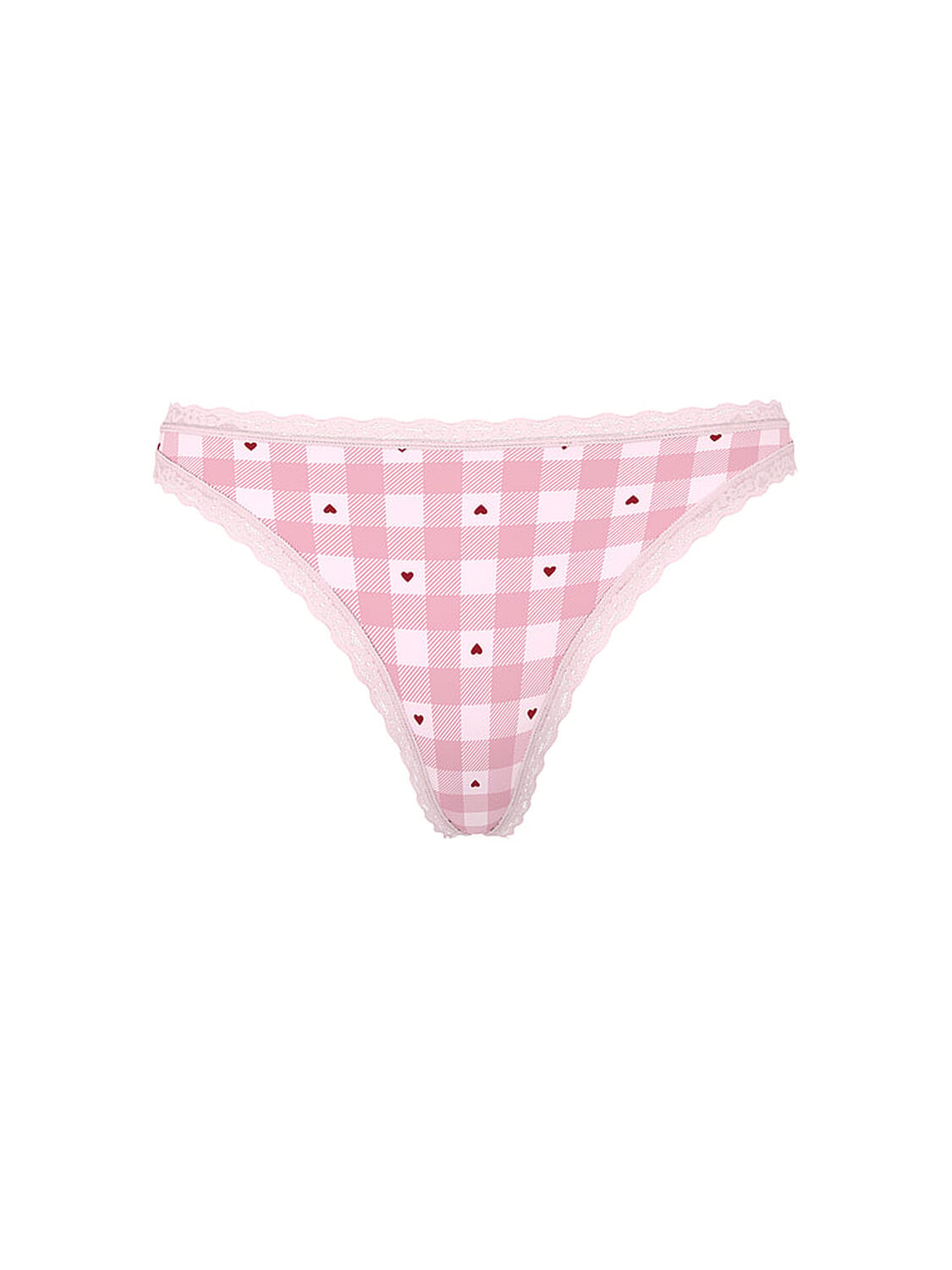 vs Lace Trim Cotton Lace-Waist Thong Pretty Blossom Gingham Hearts 3 of 3 