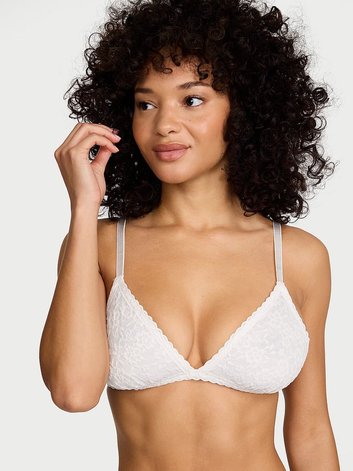vs Victoria's Secret Lacie Unlined Triangle Bralette Coconut White 1 of 3 
