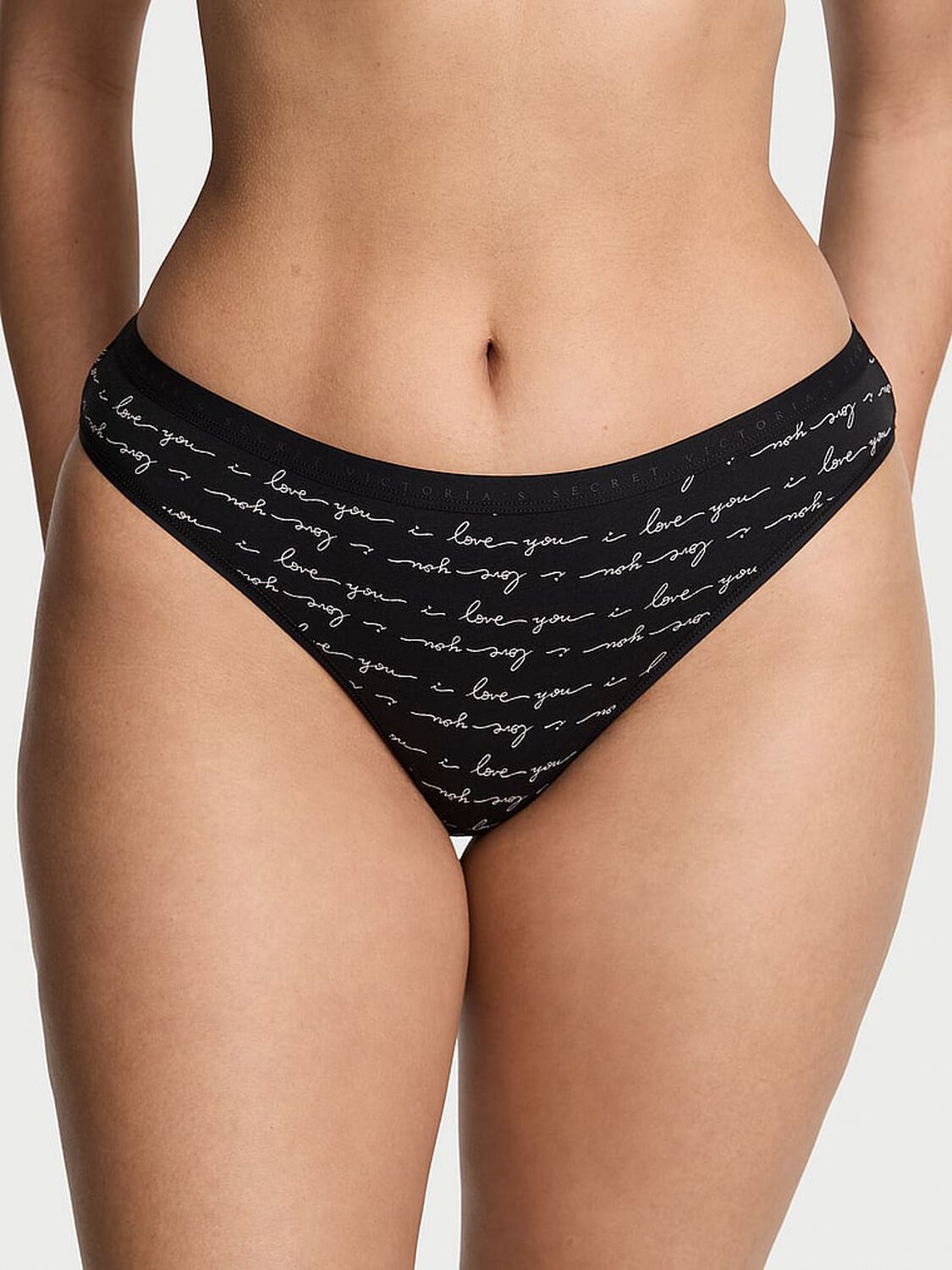 vs Victoria's Secret Stretch Cotton Bikini Panty Black Love Script 1 of 3 