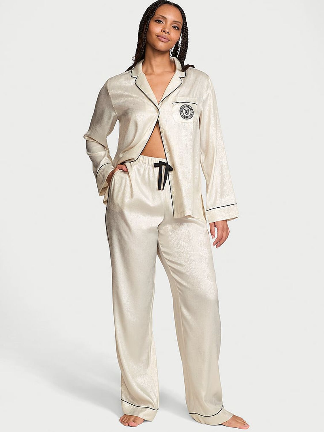 vs Victoria's Secret Glazed Satin Long Pajama Set Candleli 1 of 4 