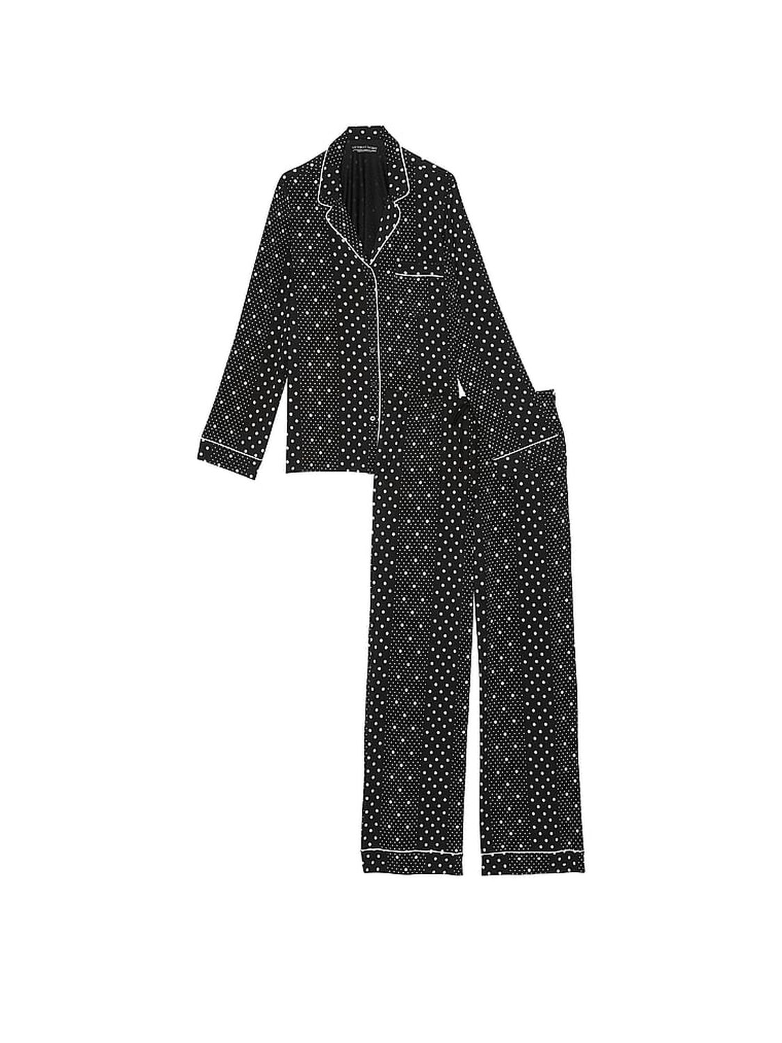 vs Victoria's Secret Modal Soft Long Pajama Set Black Dot Stripes 3 of 4 