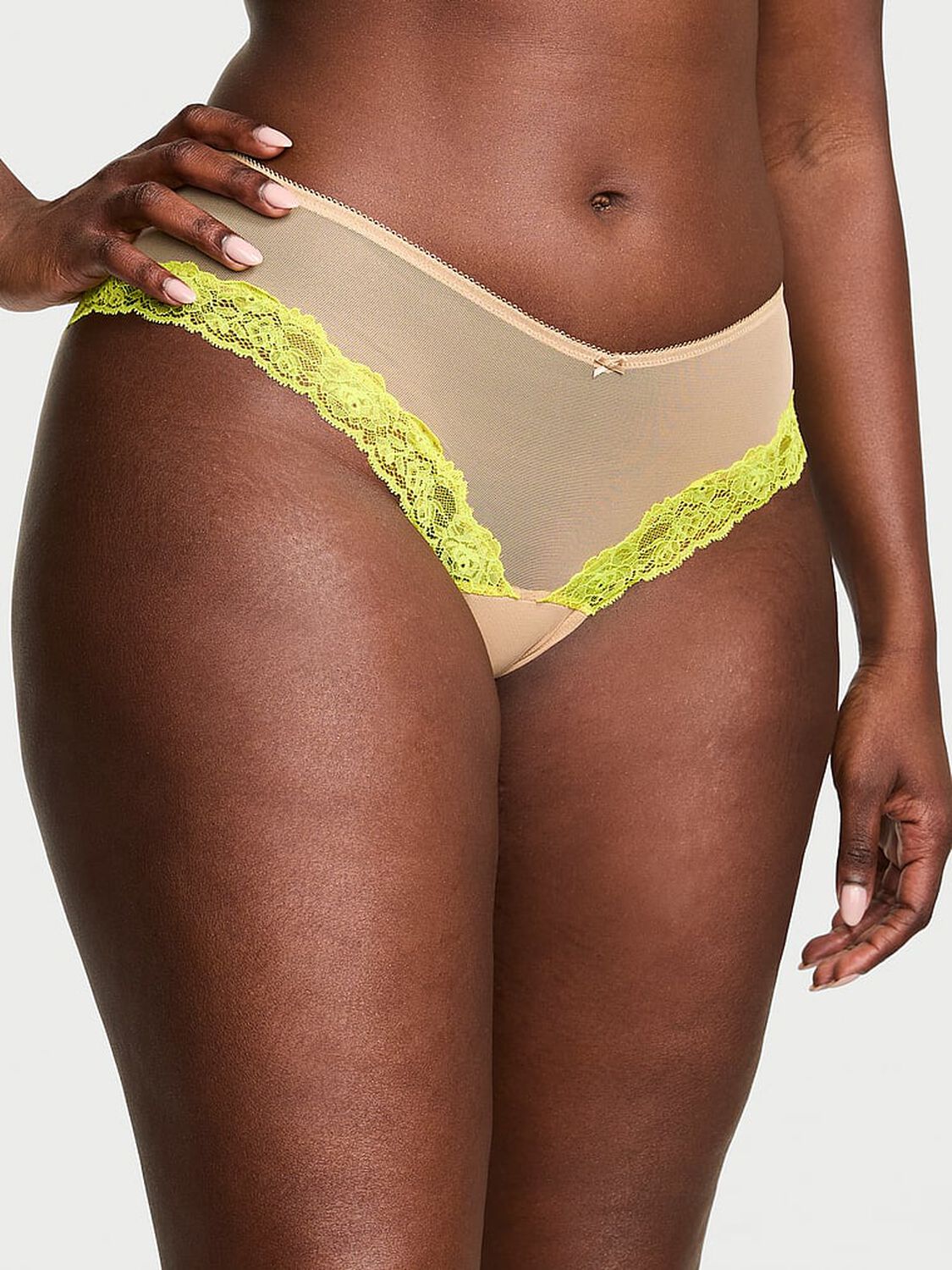 vs Very Sexy Mesh Lace-Trim High-Leg Cheeky Panty Praline 1 of 3 