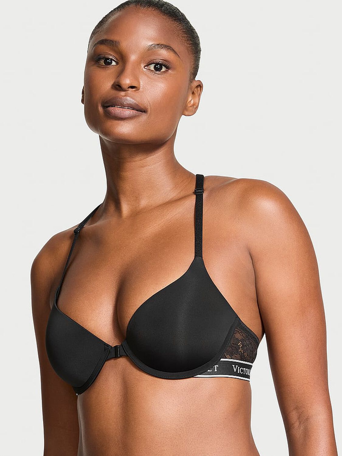 vs The T-Shirt Lightly Lined Front-Close Lace-Trim Demi Bra 1 of 3 