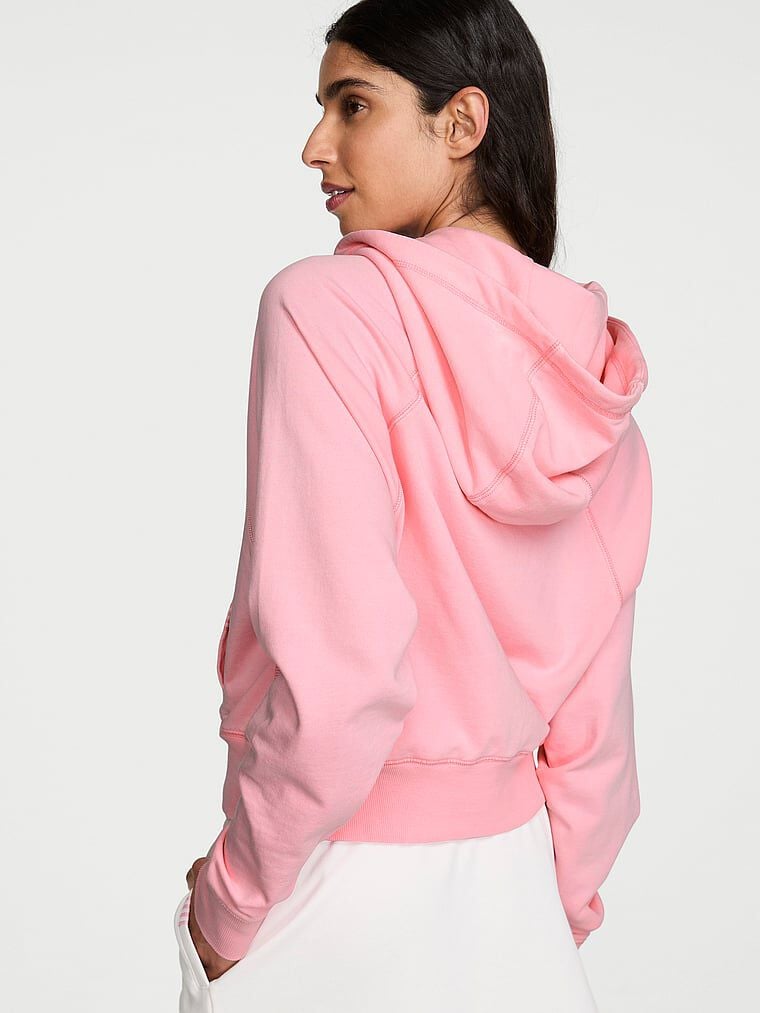 Terry Cropped Full-Zip Hoodie Washed Victoria Pink | Victoria's