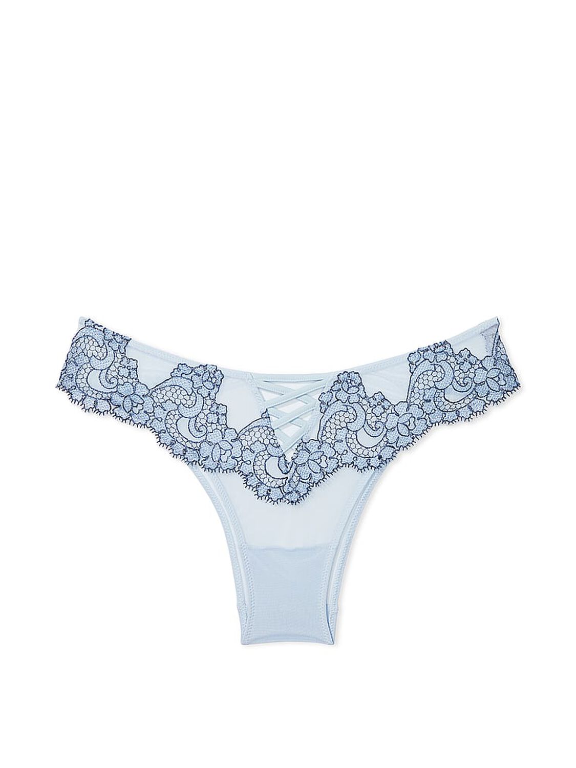 vs Dream Angels Boho Floral Embroidery Brazilian Panty Faded Denim 3 of 4 