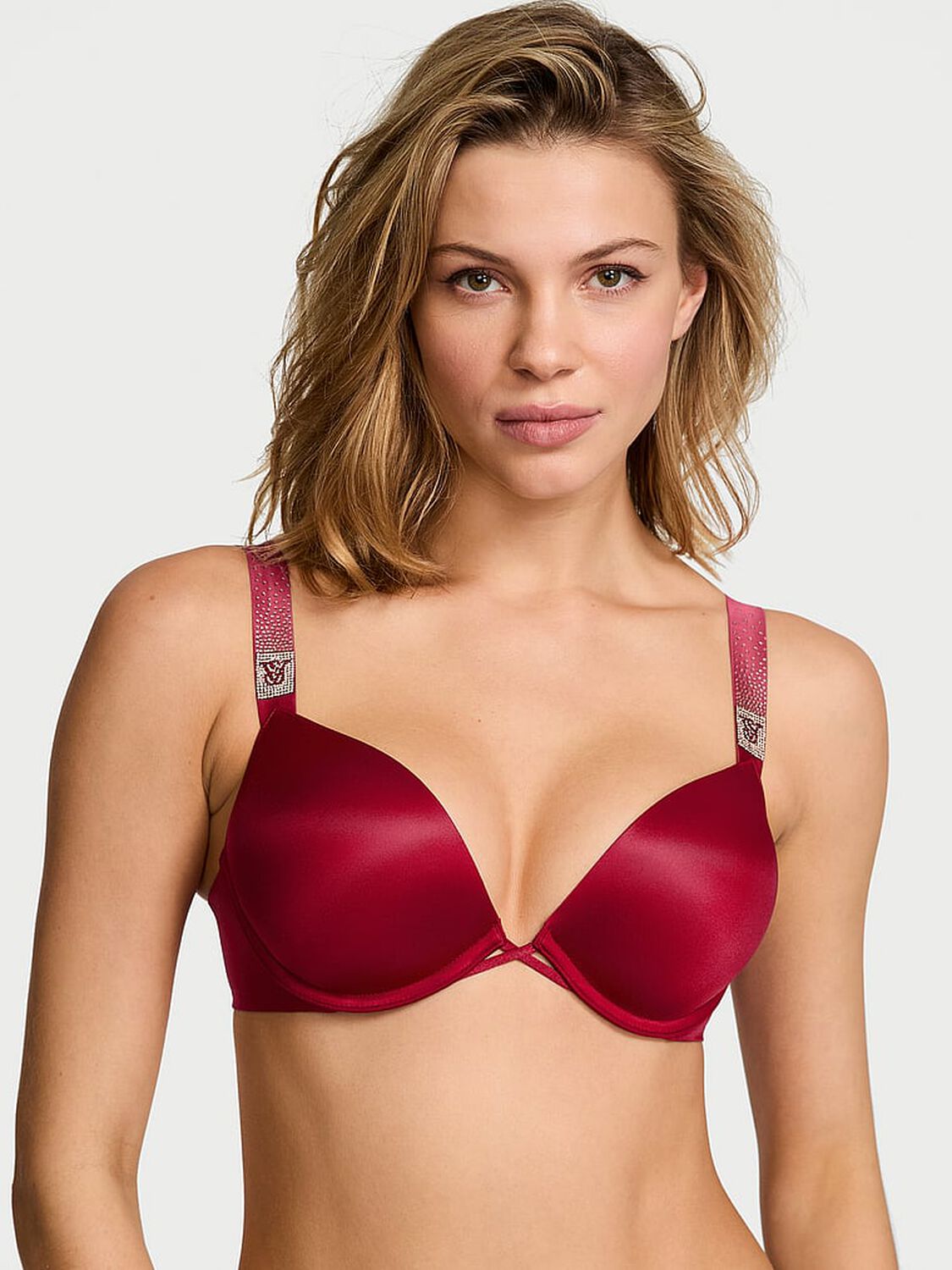 vs Very Sexy Bombshell Add-2-Cups Scattered Shine Strap Push-Up Bra Red Lacquer 1 of 4 