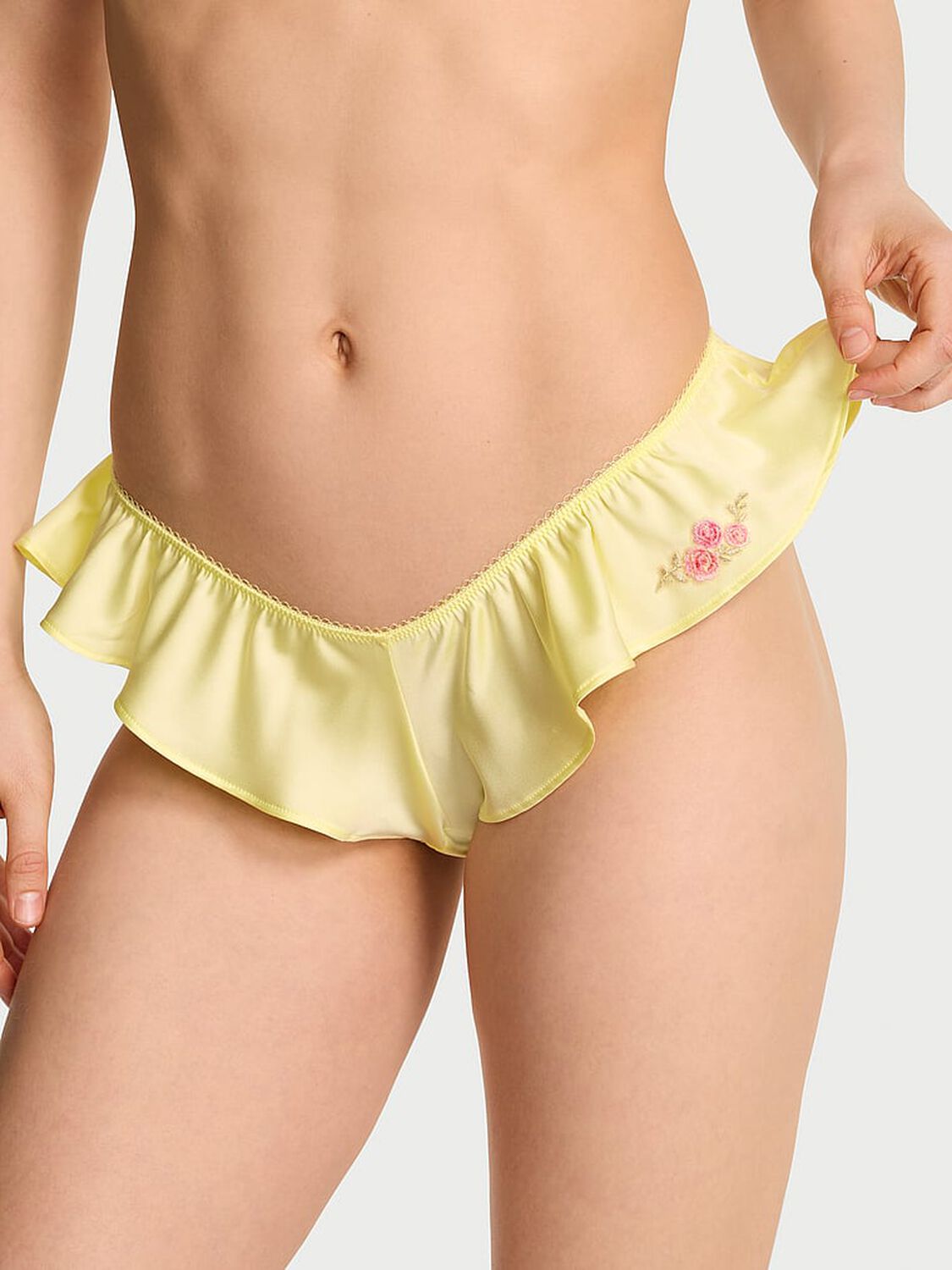 vs Dream Angels Sweet Melody Motif Satin Flutter Brazilian Panty Lemonade 1 of 3 