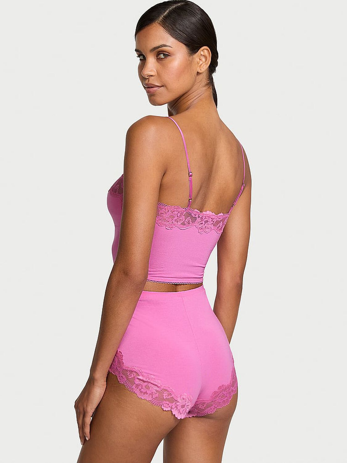 vs Victoria's Secret Modal Soft & Lace Trim Straight-Neck Cami Set New Peony 2 of 3 
