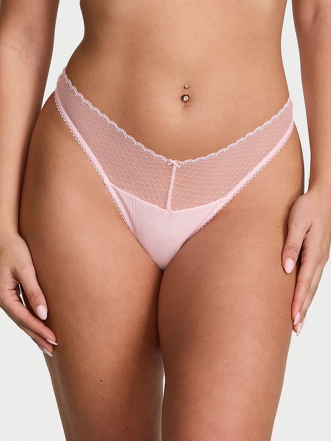 vs Victoria's Secret Stretch Pointelle High-Leg Scoop Thong Panty Bermuda 1 of 2 