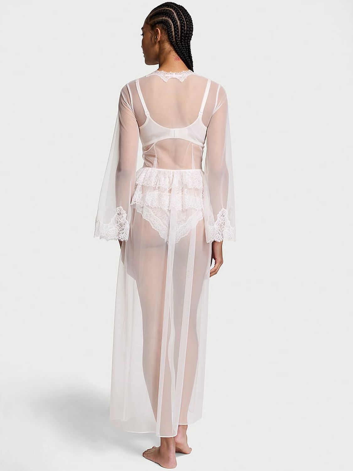vs Victoria's Secret Rose Lace & Tulle Corset Long Robe Coconut White 2 of 2 