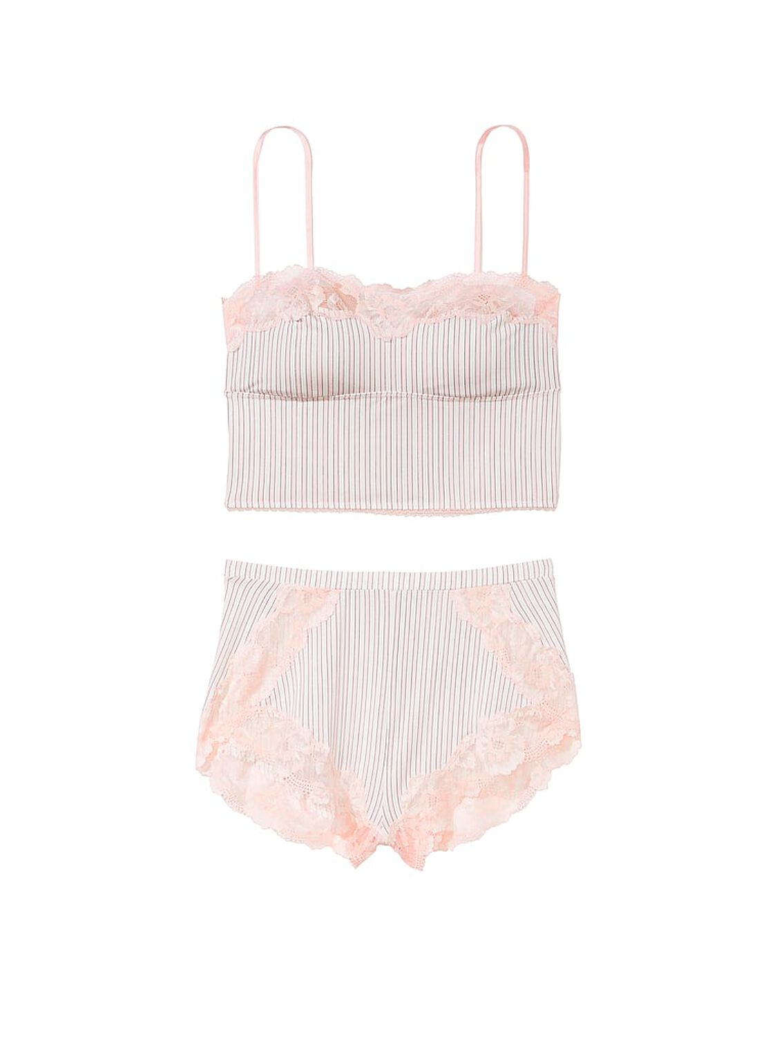 vs Victoria's Secret Modal & Lace Trim Straight-Neck Cami Set Purest Pink Stripes 3 of 3 