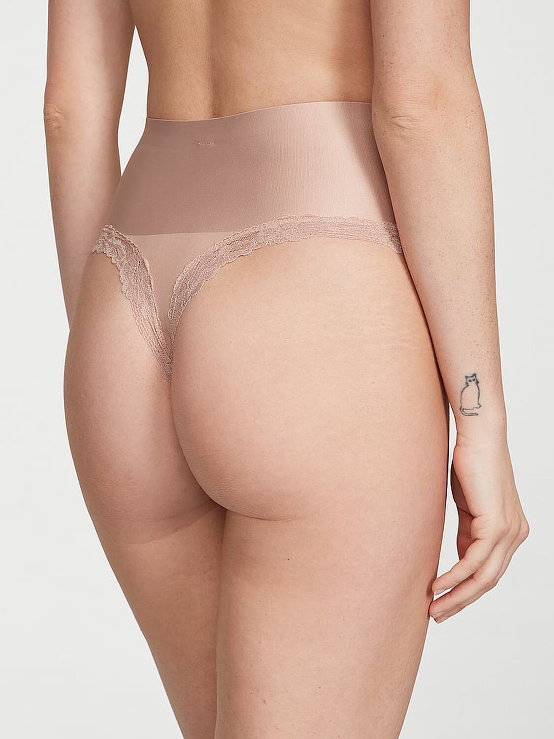 vs Body By Victoria Smoothing Shimmer Lace-Trim Thong Panty Macaron 2 of 3 