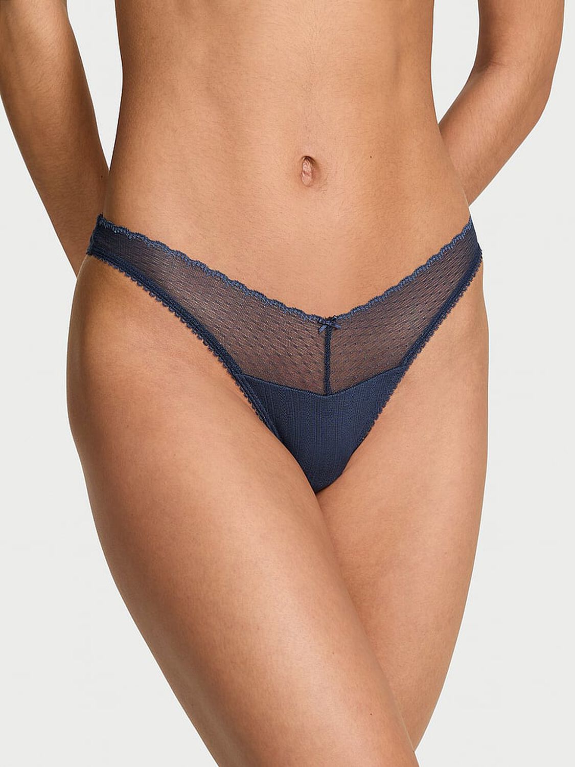 vs Victoria's Secret Stretch Pointelle High-Leg Scoop Thong Panty Monaco Blue 1 of 3 