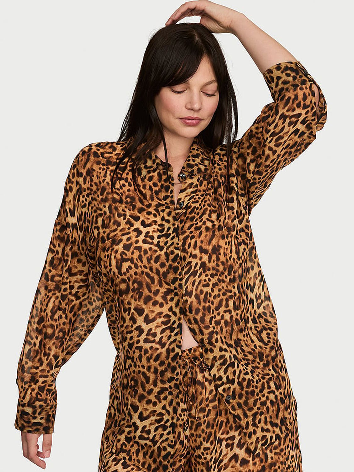 vs Victoria's Secret Chiffon Button-Front Shirt Leopard 1 of 3 