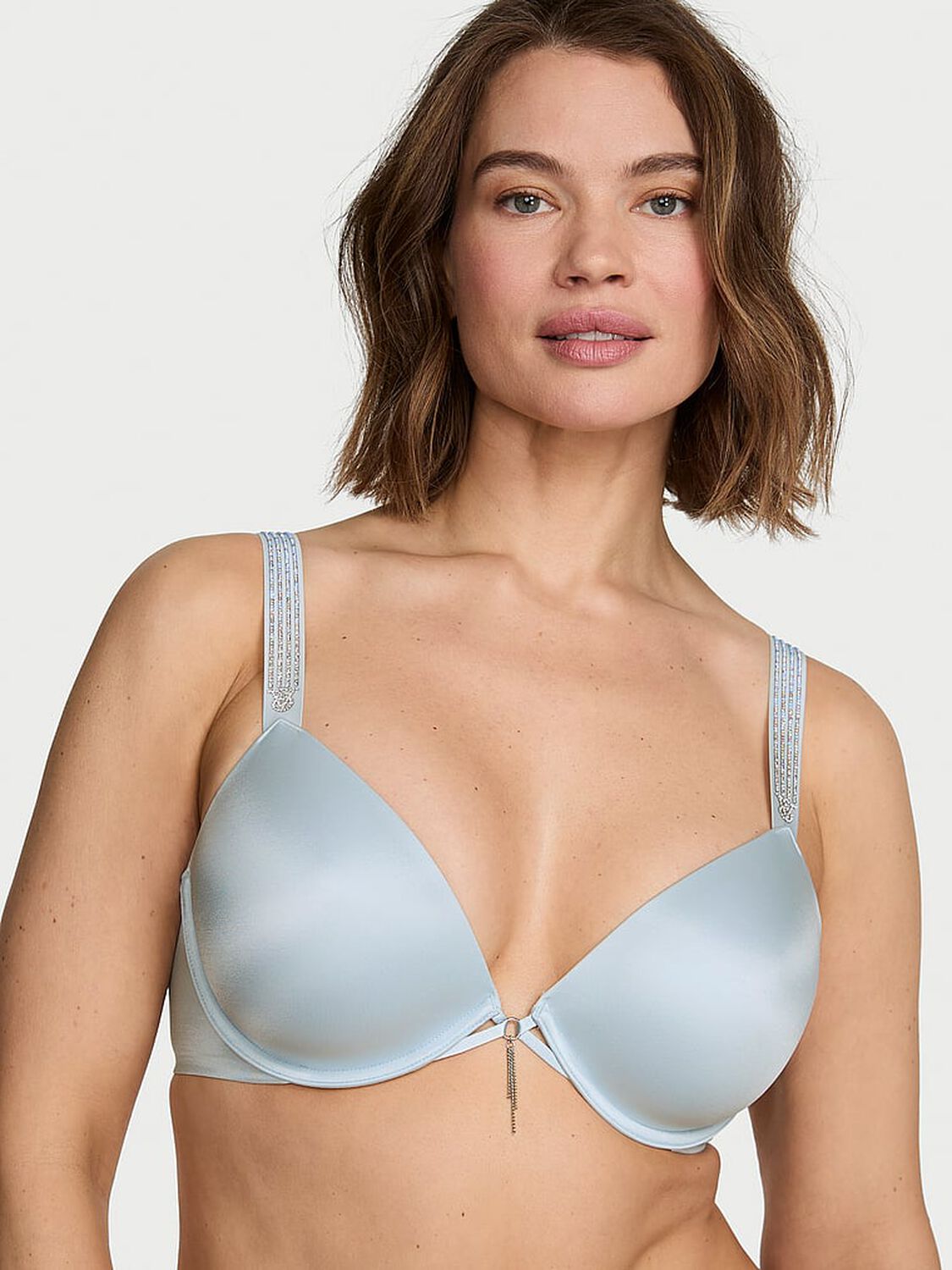 vs Very Sexy Ombr&eacute; Stripe Shine Strap Lightly Lined Plunge Demi Bra Linen Blue 1 of 4 