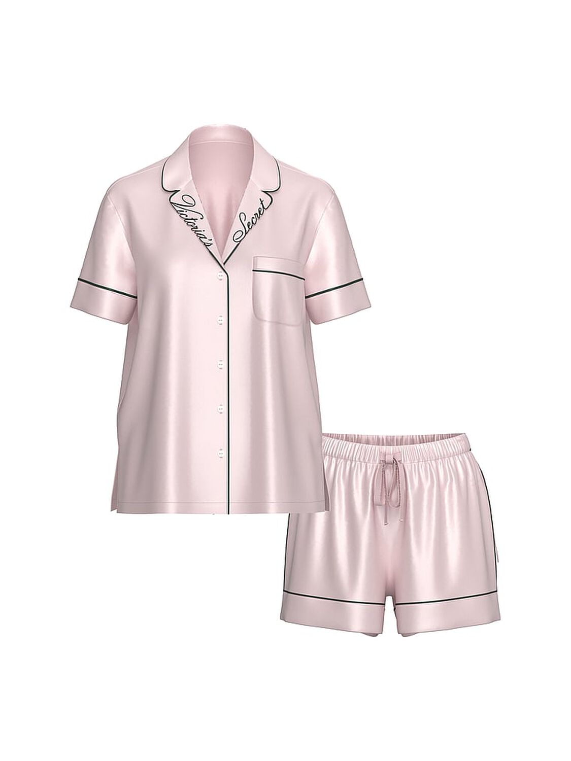 vs Victoria's Secret Glazed Satin Short Pajama Set Angel Pink 1 of 3 