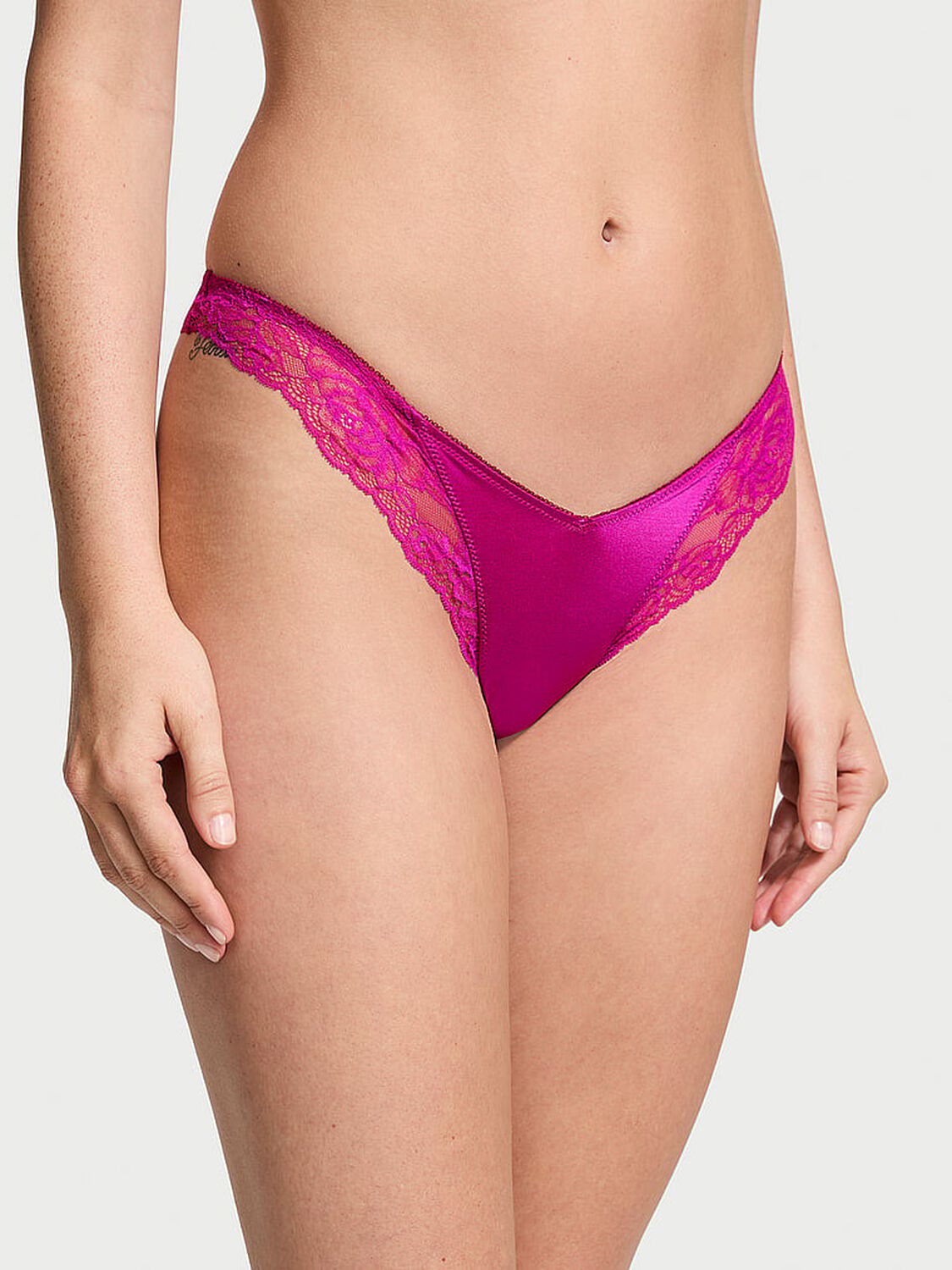 vs Very Sexy Rose Lace-Trim High-Leg Thong Panty Outrageous Pink 1 of 3 