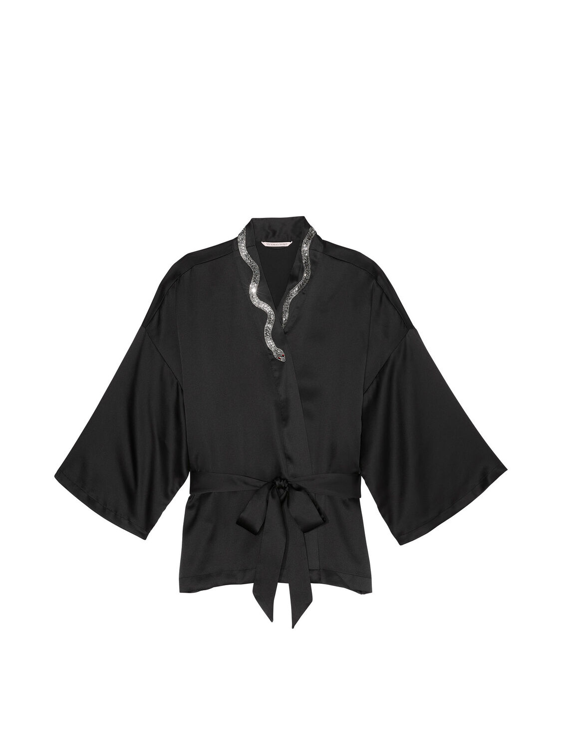 vs Victoria's Secret Red Rose Satin Bed Jacket Black 3 of 4 