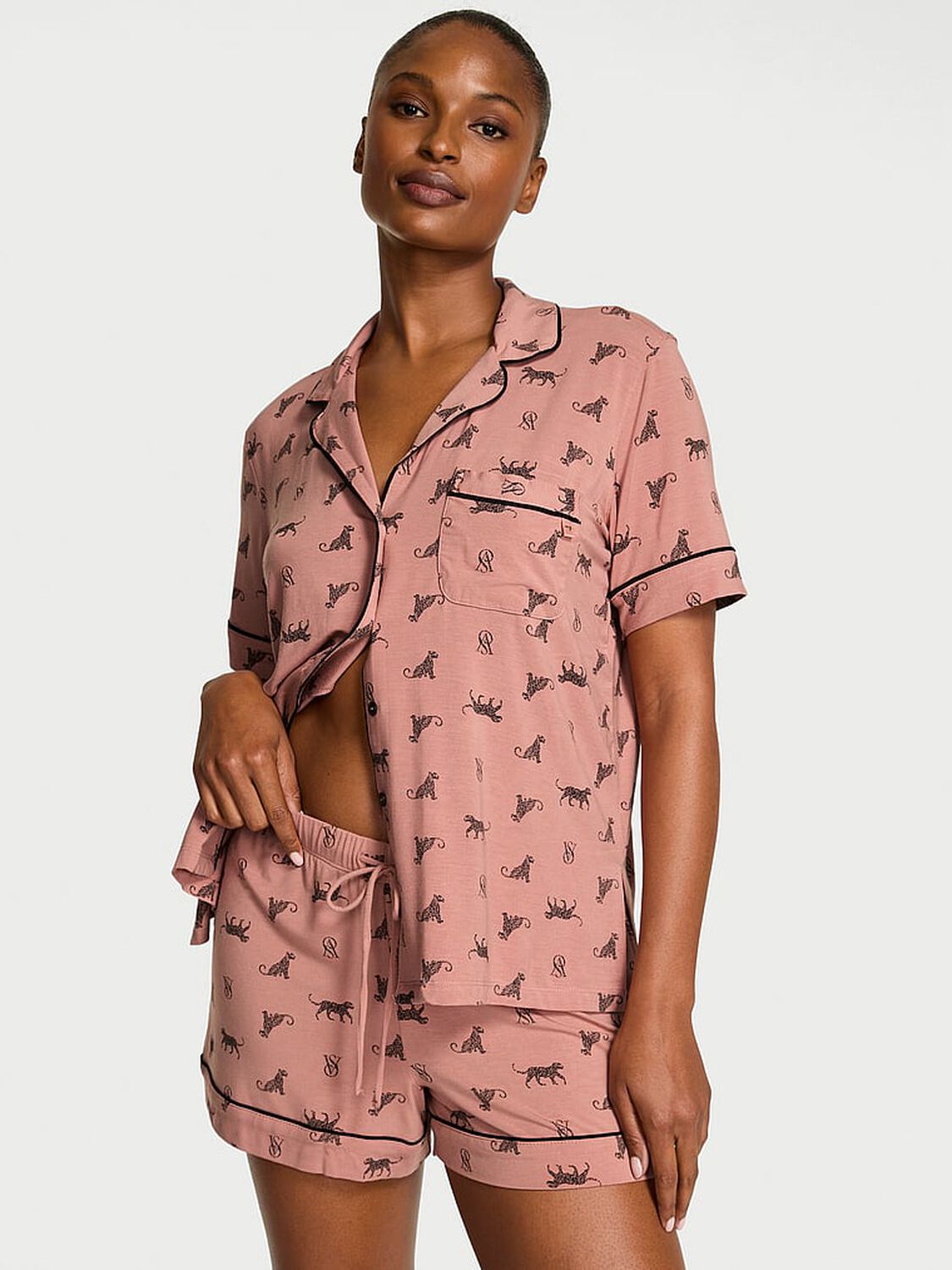 vs Victoria's Secret Modal Soft Short Pajama Set Desert Blush Leaning Leos 1 of 3 