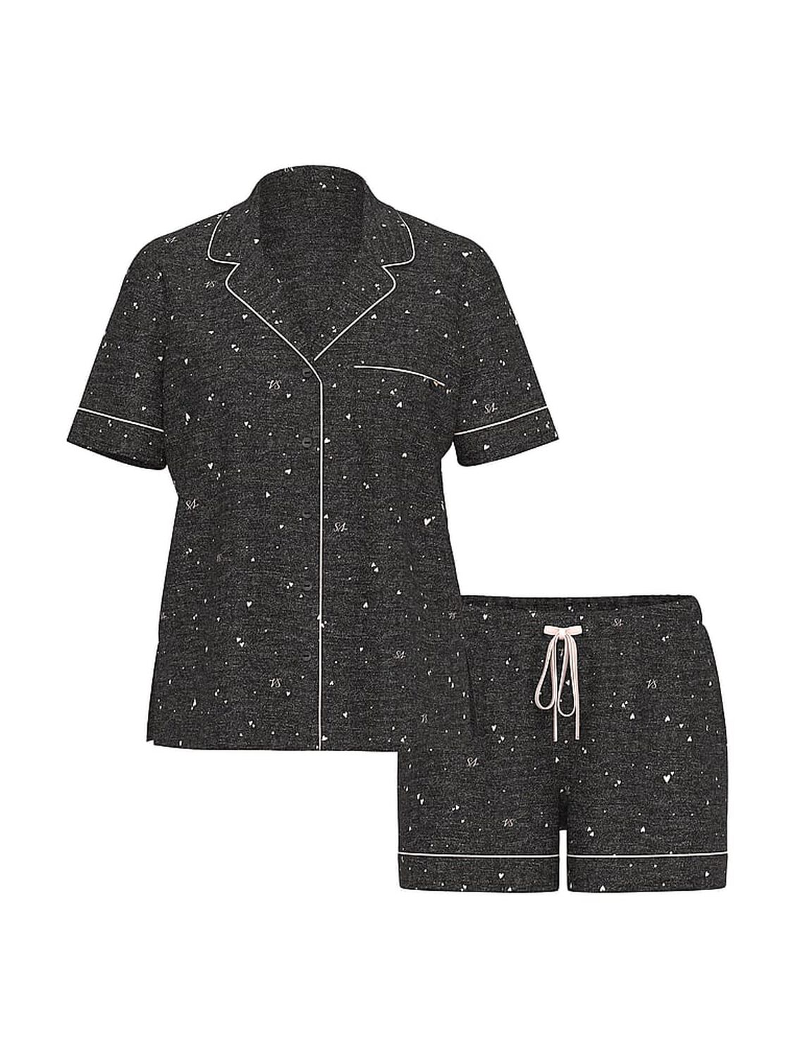 vs Victoria's Secret Modal Soft Short Pajama Set Vs Charcoal Htr Grey/Purest Pink W/ Hearts 2 of 2 