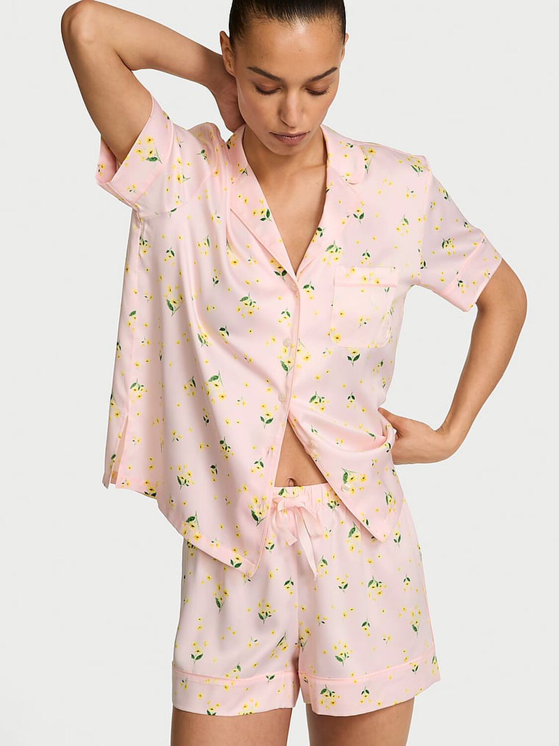 vs Victoria's Secret Signature Satin Short Pajama Set Sheer Blush Floral 1 of 4 
