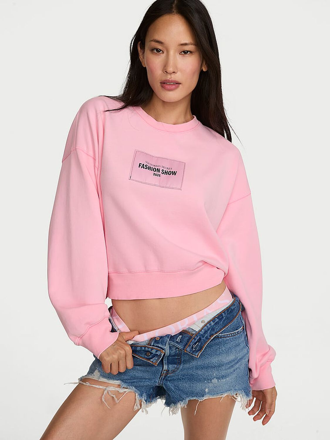vs Angel Essentials VSFS '26 Iconic Fleece Crop Crewneck Sweatshirt Victoria Pink 2 of 4 