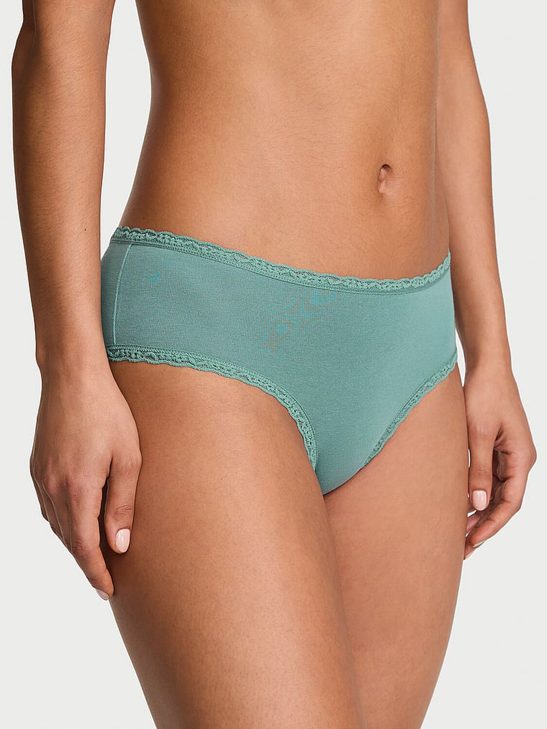vs Lace Trim Cotton Lace-Waist Cheeky Panty Arctic Green 1 of 3 