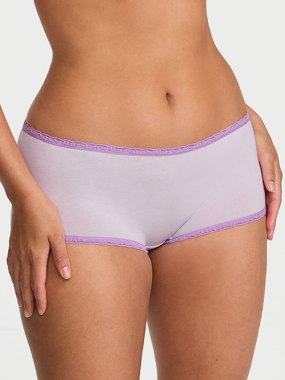 vs Lace Trim Cotton Lace-Trim Boyshort Panty Purple Whisper 1 of 3 