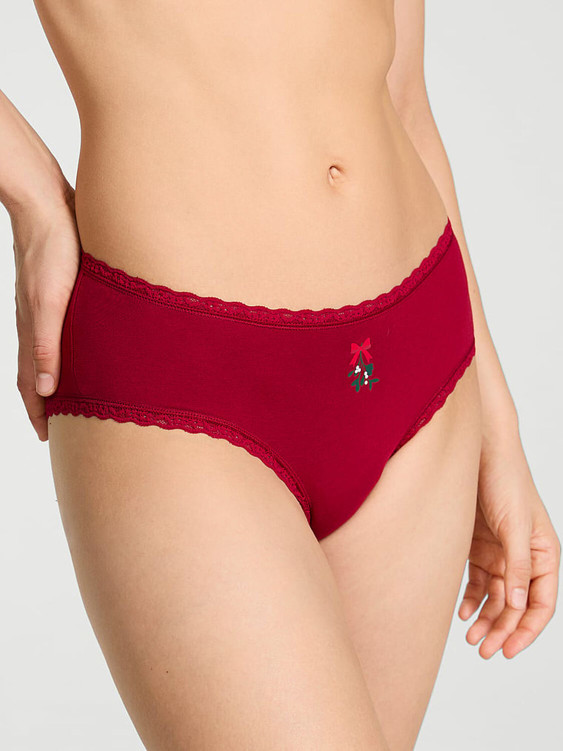 vs Lace Trim Cotton Lace-Waist Cheeky Panty Red Lacquer 1 of 2 