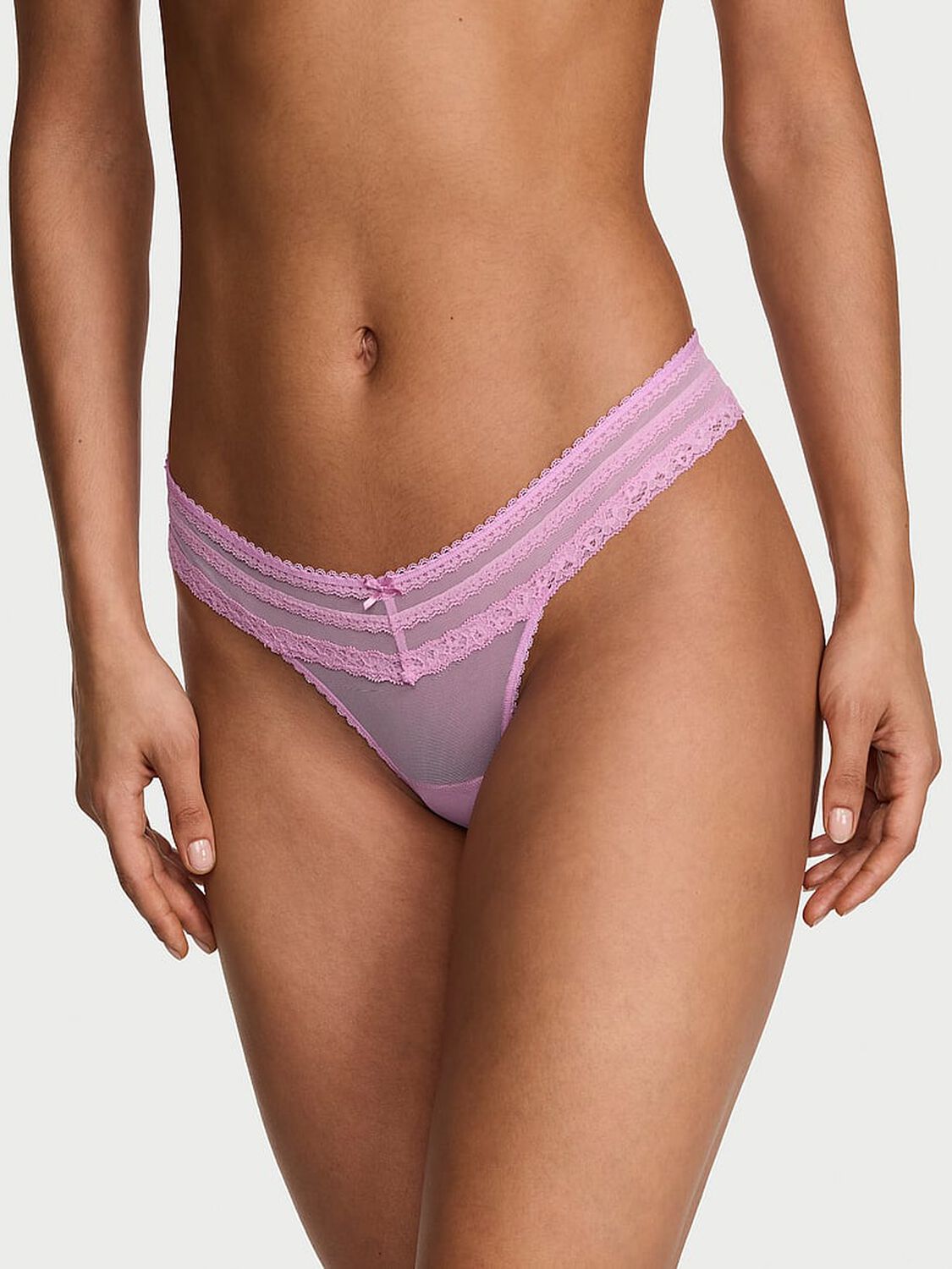 vs Dream Angels Mesh Lace-Trim Thong Panty 1 of 2 