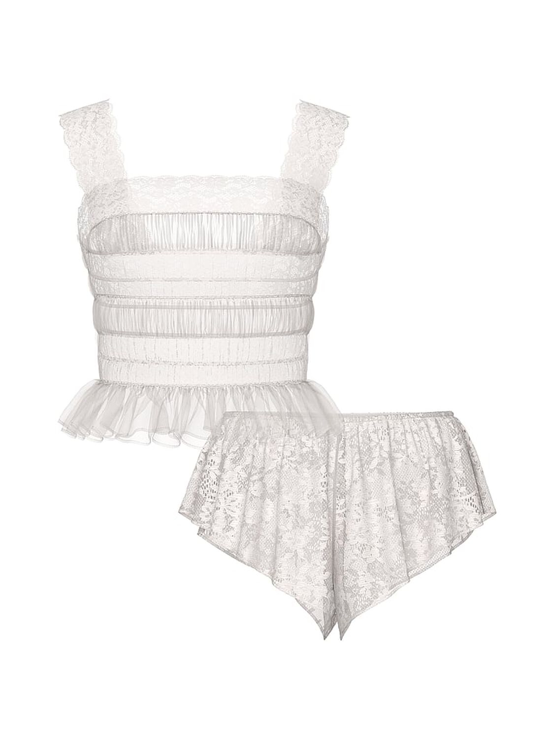 vs Victoria's Secret Dare to Dream Lace Sheer Cami & Flutter Short Set Coconut White 3 of 4 