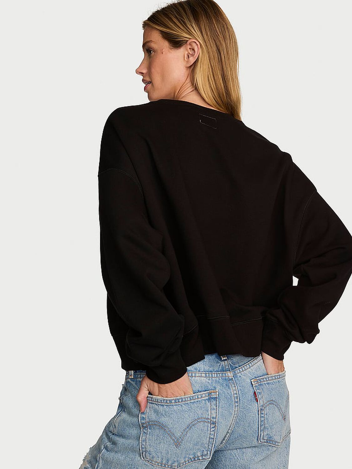 vs Angel Essentials VSFS '26 Iconic Fleece Crop Crewneck Sweatshirt Black 3 of 4 