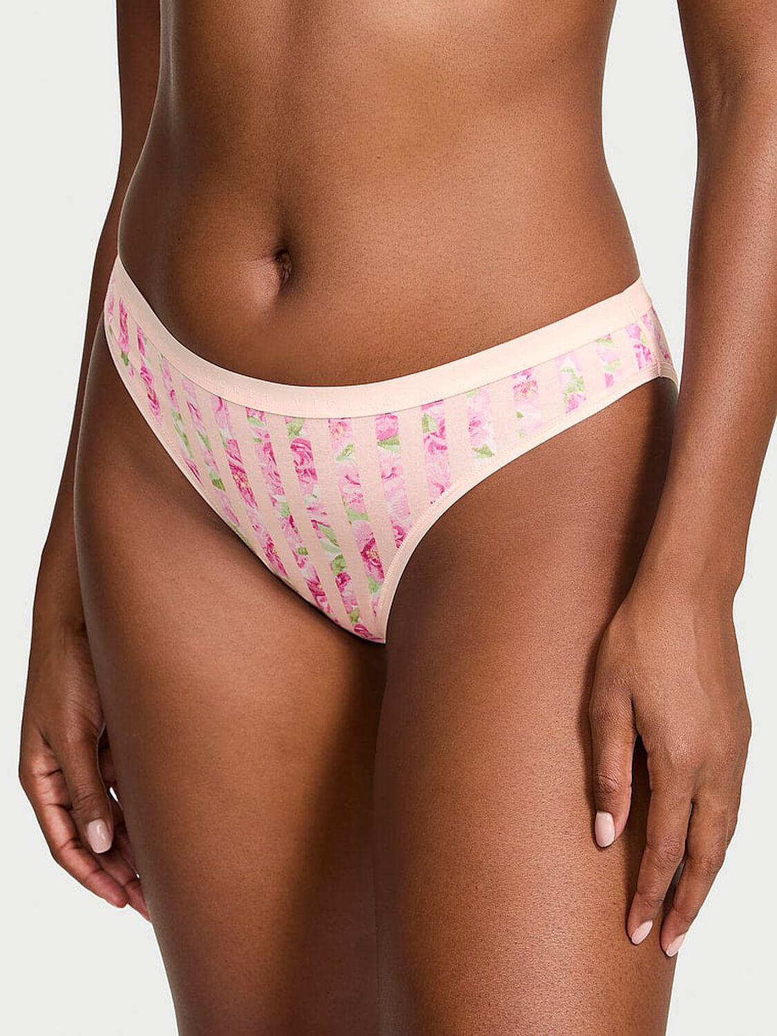 vs Victoria's Secret Stretch Cotton Bikini Panty Pretty Blossom Floral Stripes 1 of 3 