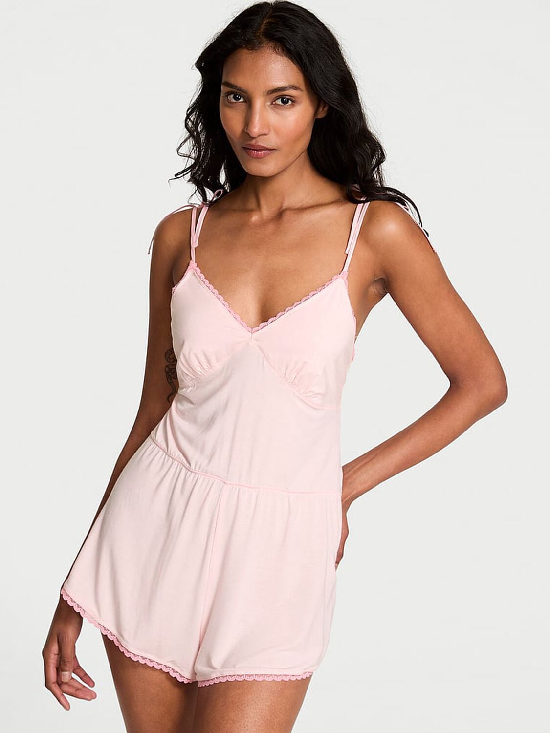 vs Victoria's Secret SoSoft&trade; Modal Bow Short Romper Angel Pink 1 of 2 