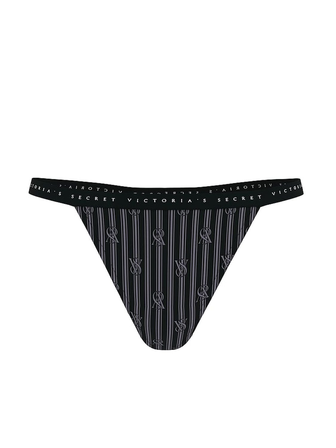 vs Victoria's Secret Stretch Cotton V-String Panty Black Logo Stripes 3 of 3 