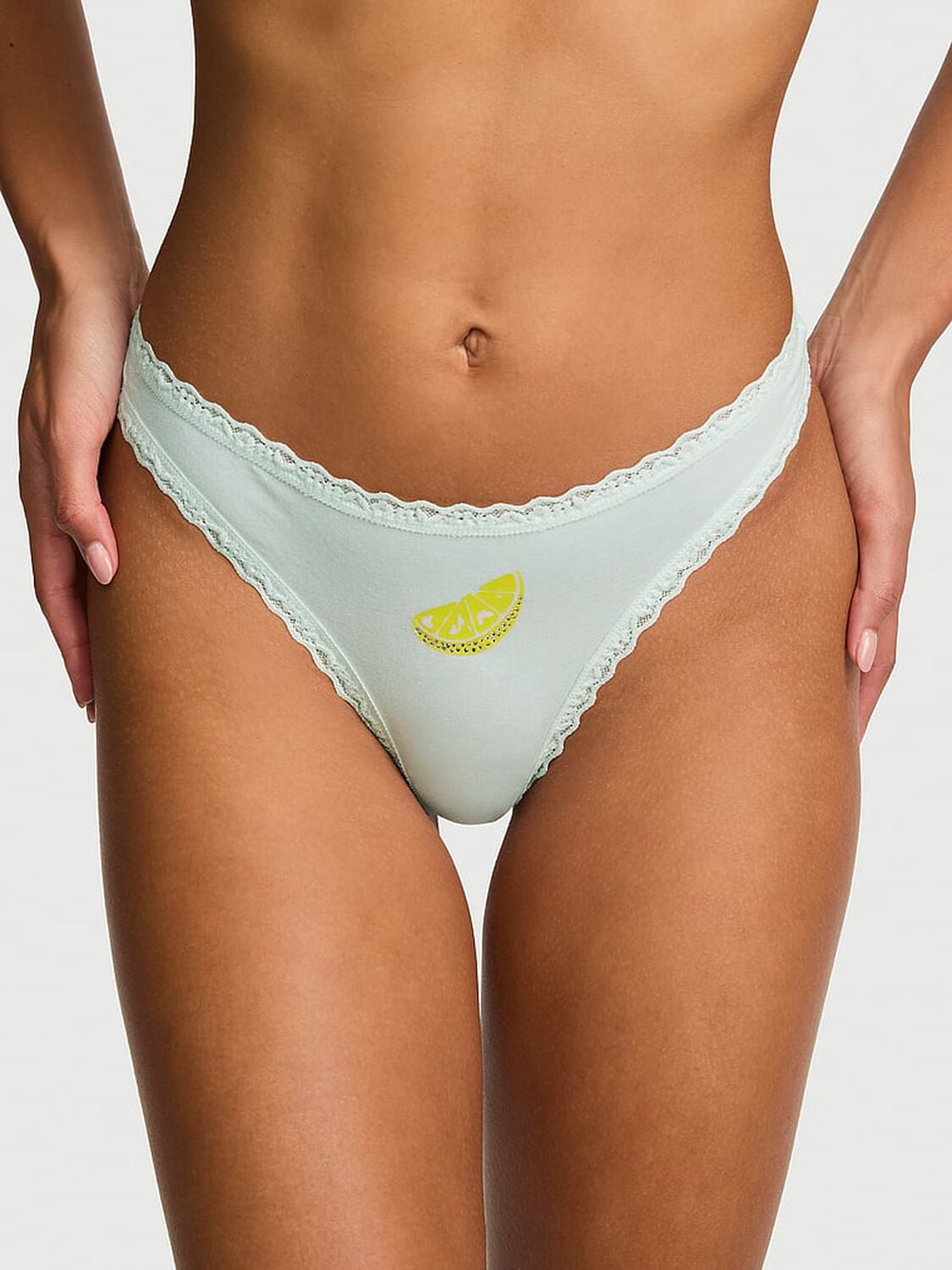 vs Lace Trim Cotton Lace-Waist Thong Bliss Get Lost Graphic 1 of 3 