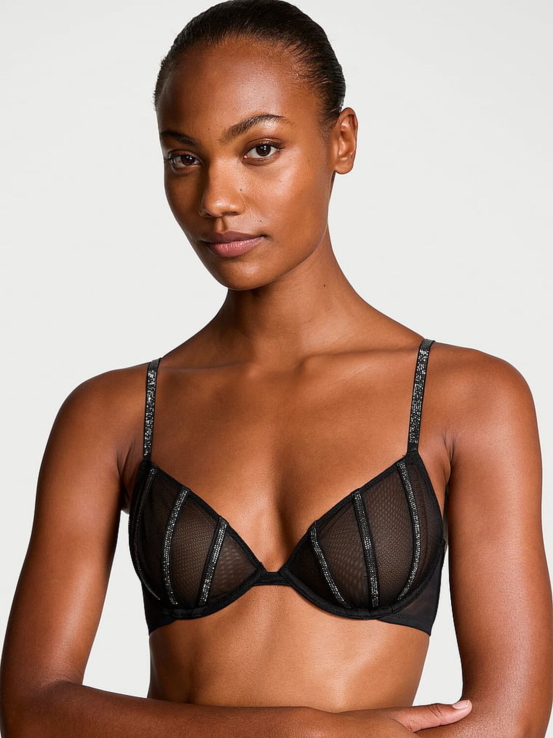 vs Very Sexy Sheer Shine Unlined Low-Cut Demi Bra Black 2 of 5 