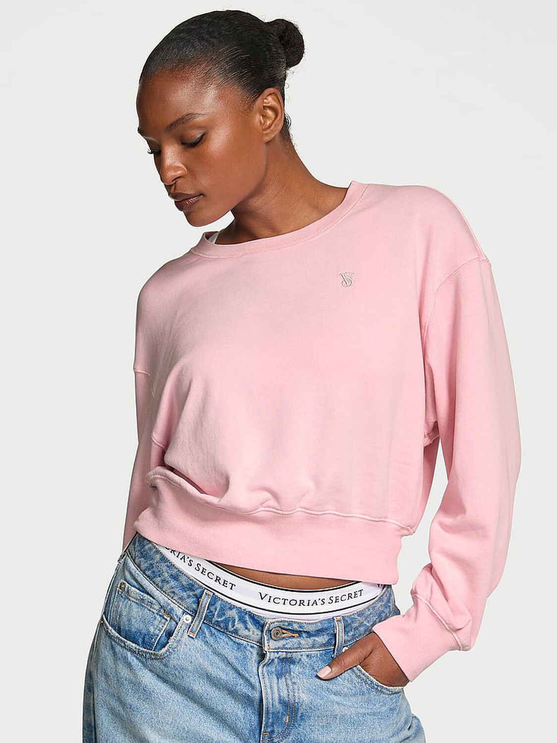 vs Angel Essentials Obsessed Terry Crop Crewneck Sweatshirt Pretty Blossom 1 of 4 