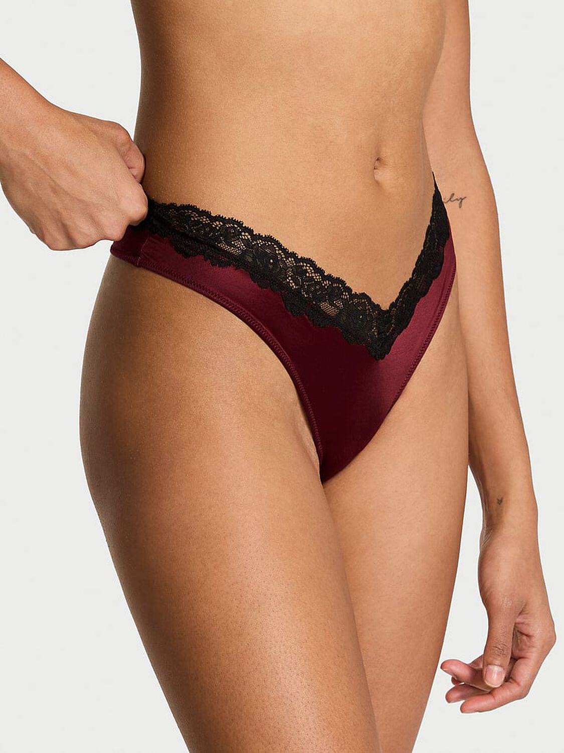 vs Very Sexy Lace-Trim High-Leg Thong Panty Sangria Red 1 of 4 