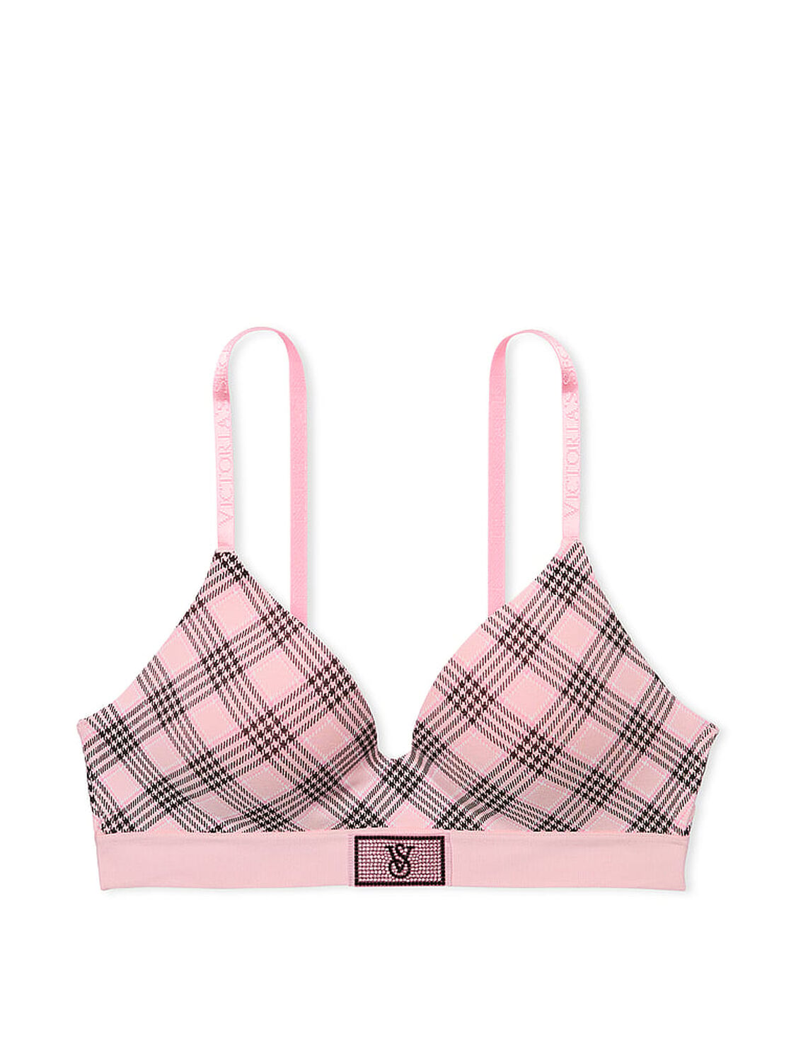 vs The T-Shirt Shine Patch Lightly Lined Wireless Bra Pink Plaid 3 of 4 