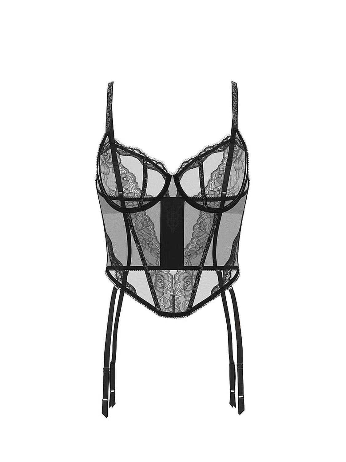 vs Very Sexy Sheer Shine Rose Corset Top Black 3 of 3 