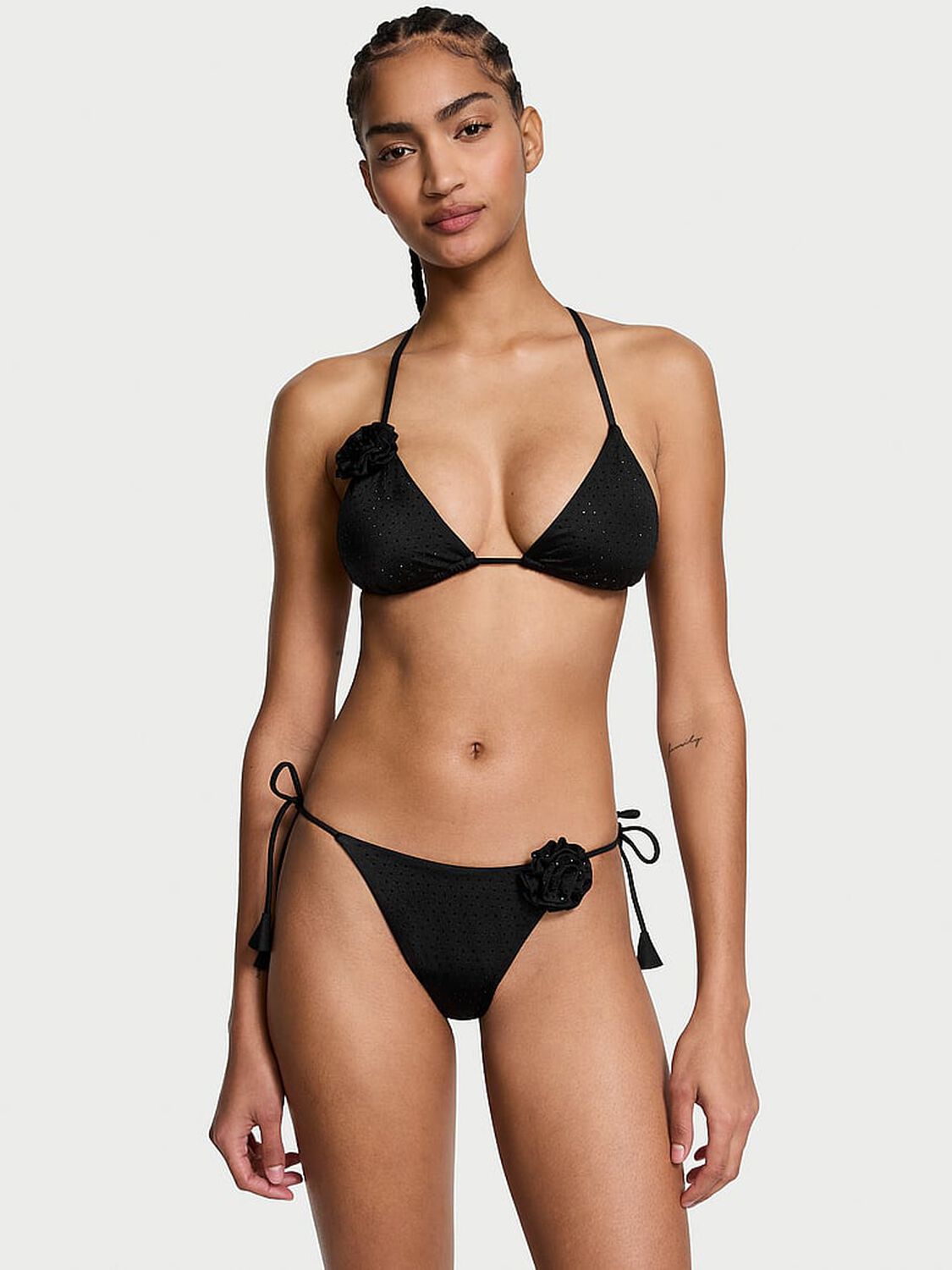 vs Victoria's Secret Swim Rosette Shine Triangle Bikini Top Black 1 of 3 