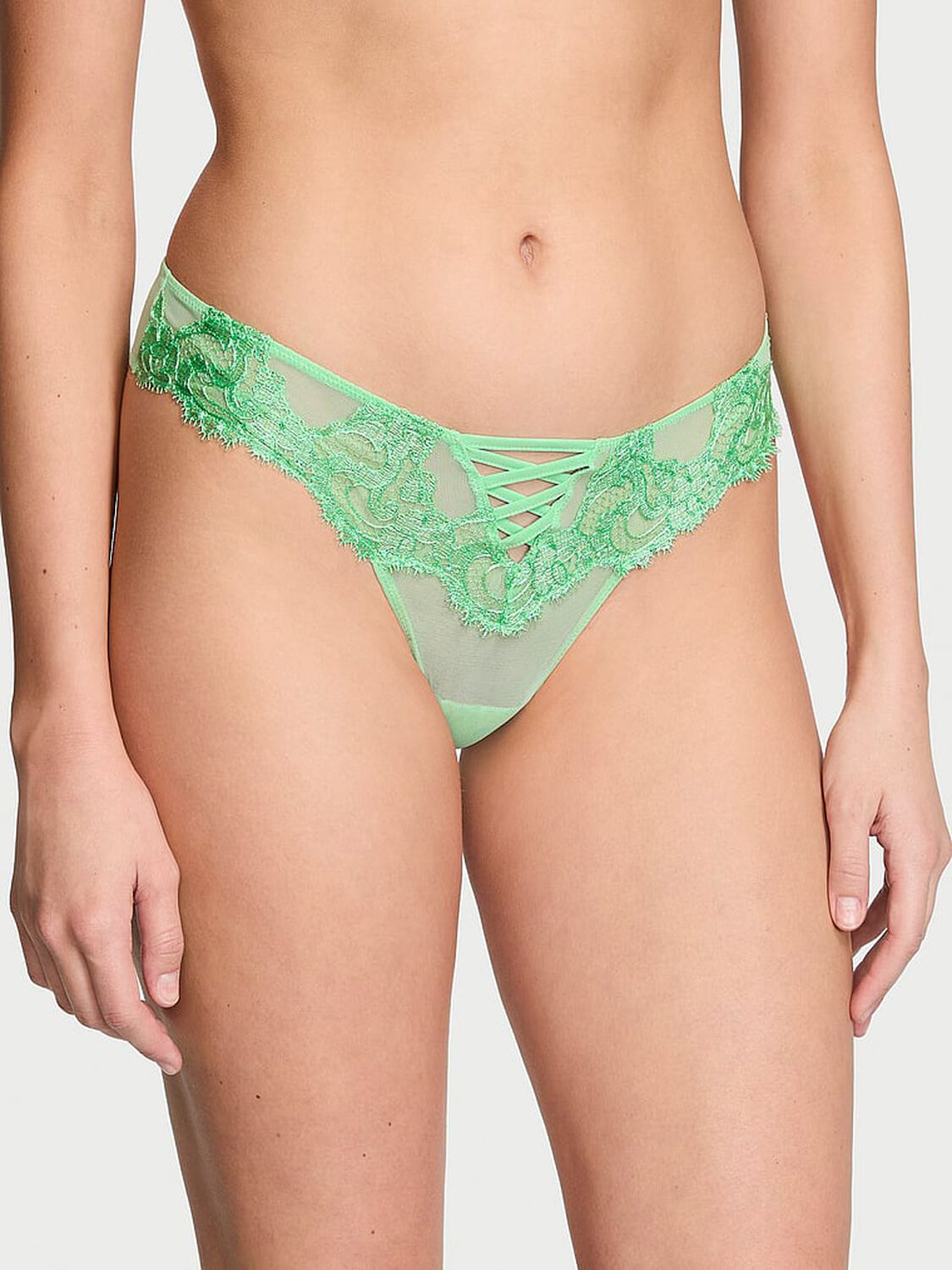vs Dream Angels Boho Floral Embroidery Brazilian Panty Clueless Green 1 of 4 