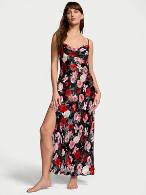 Atelier Victoria's Secret Noir Burnout Satin Plunge Gown